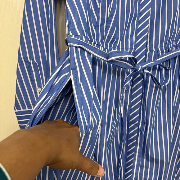 Blue and White Striped Dress with Pockets - Picture 2 of 9